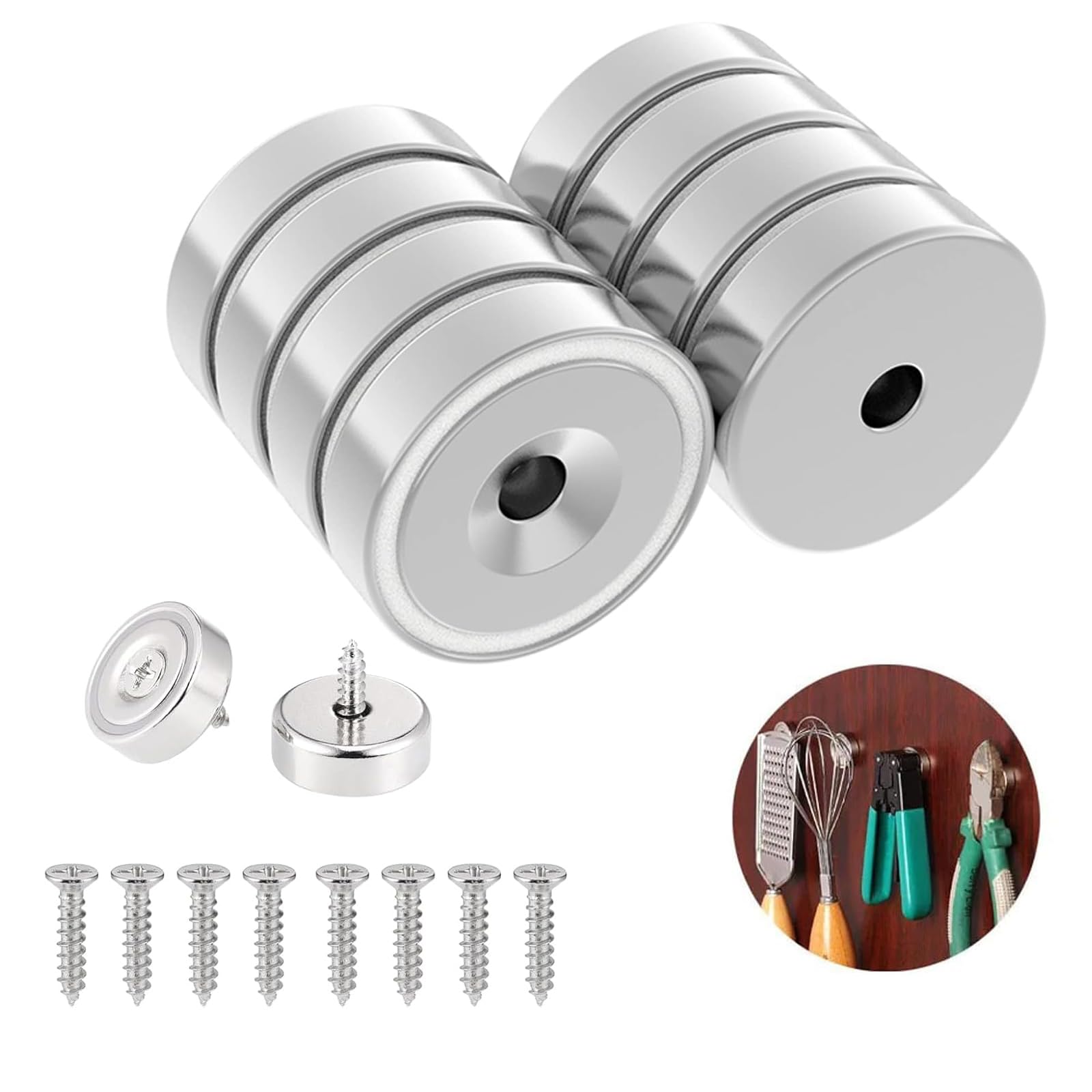 JIZZU 8 Pack Neodymium Magnets Strong Magnet 20lb+ Pulling Force, 20 x 6 MM Magnet Round Countersunk Hole for Whiteboards Refrigerator Home Kitchen Workplace