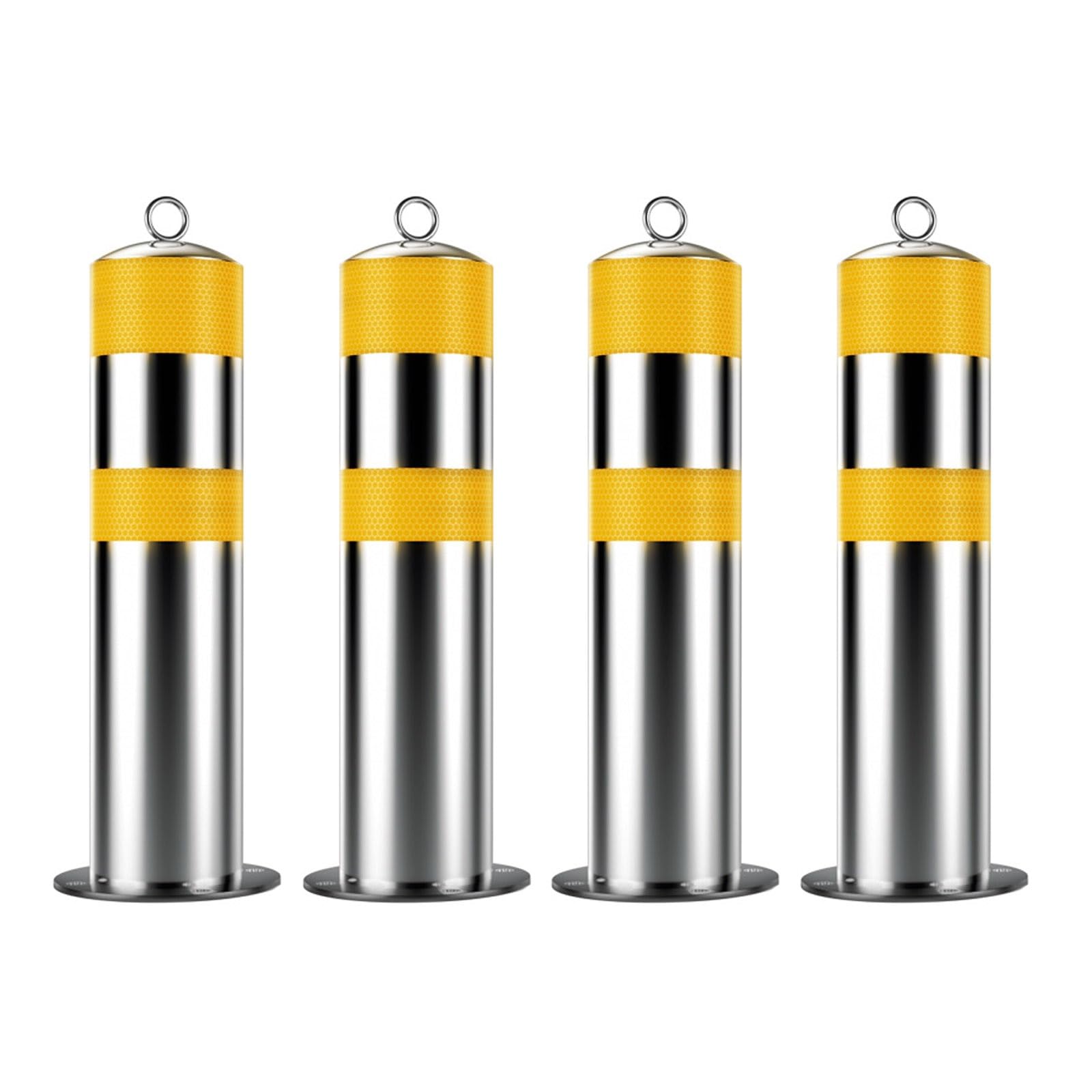 Paletto di sicurezza per parcheggio, diametro 11,4 cm, in acciaio con strisce riflettenti e anello di sospensione, per la sicurezza stradale e dei parcheggi, giallo, 4 pezzi.