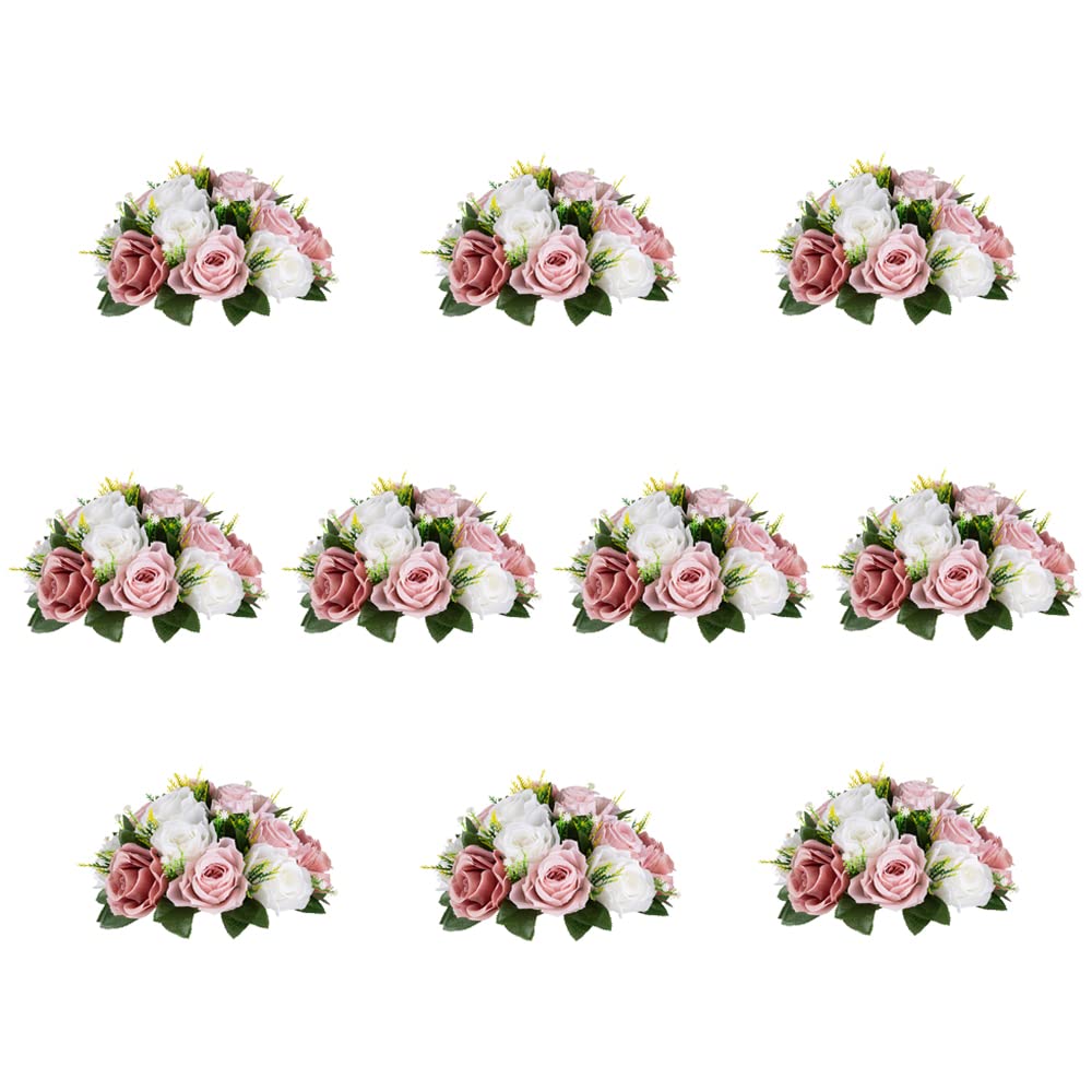 Artificial Flowers for Wedding Table Decoration: 10Pcs Pink&White Fake Flower Ball Arrangement Roses Faux Flowers Decorative Artificial Flower Bouquets Wedding Flowers Centrepiece for Party Home Decor