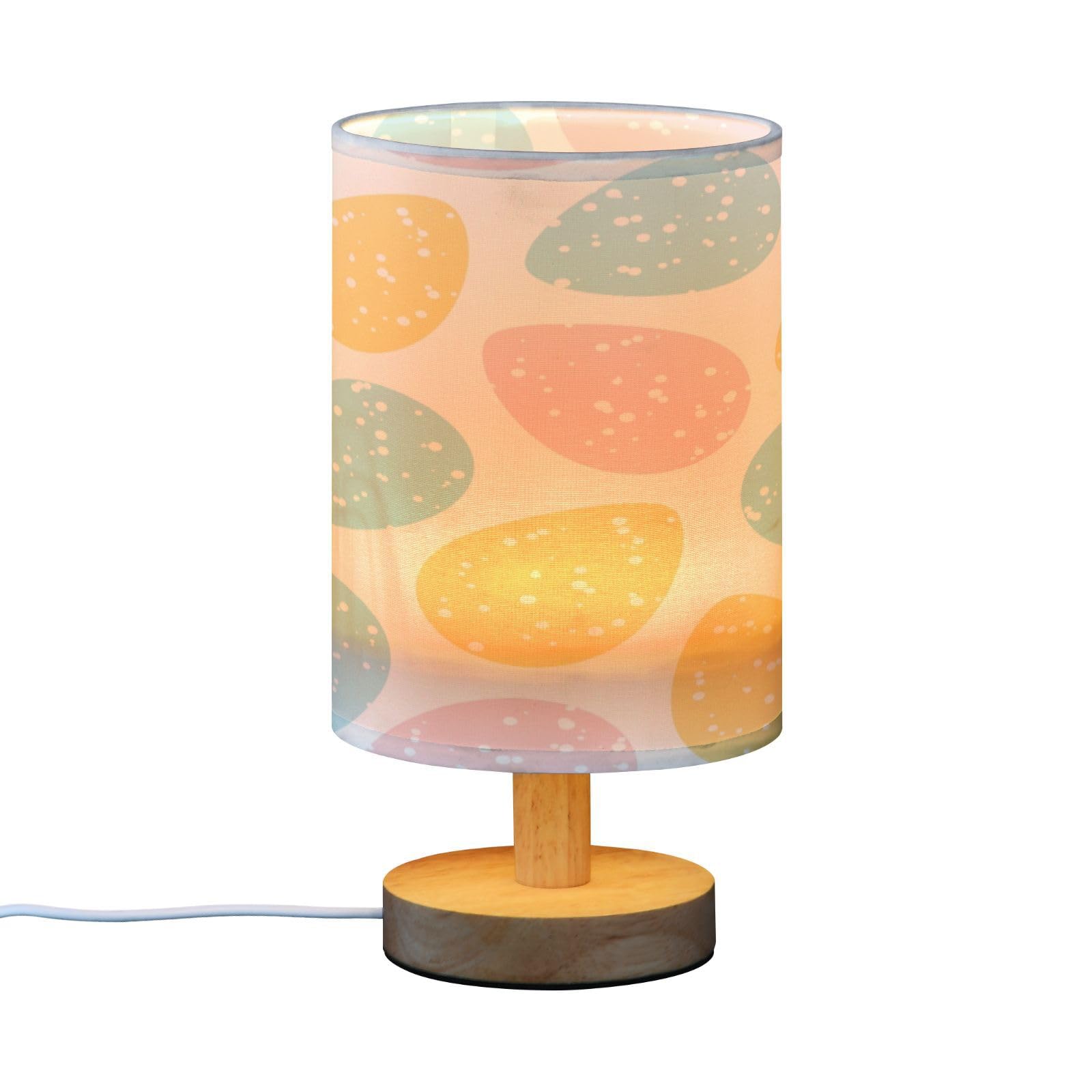 SDMKA Easter Eggs Pattern Bedside Table Lamp for Bedroom, Minimalist Nightstand Lamp with Round Fabric Shade for Living Room, Office, No Bulb Required