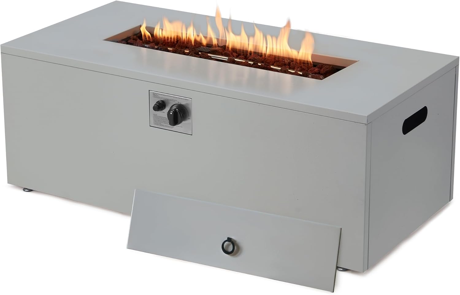 AVAWING 42" Rectangular Gas Fire Pit Table, 50,000 BTU Outdoor Propane Fire Pit with Lid, Steel Fireplace w/Weather-Resistant Pit Cover, Lava Rocks for Patio, CSA Certified, Grey