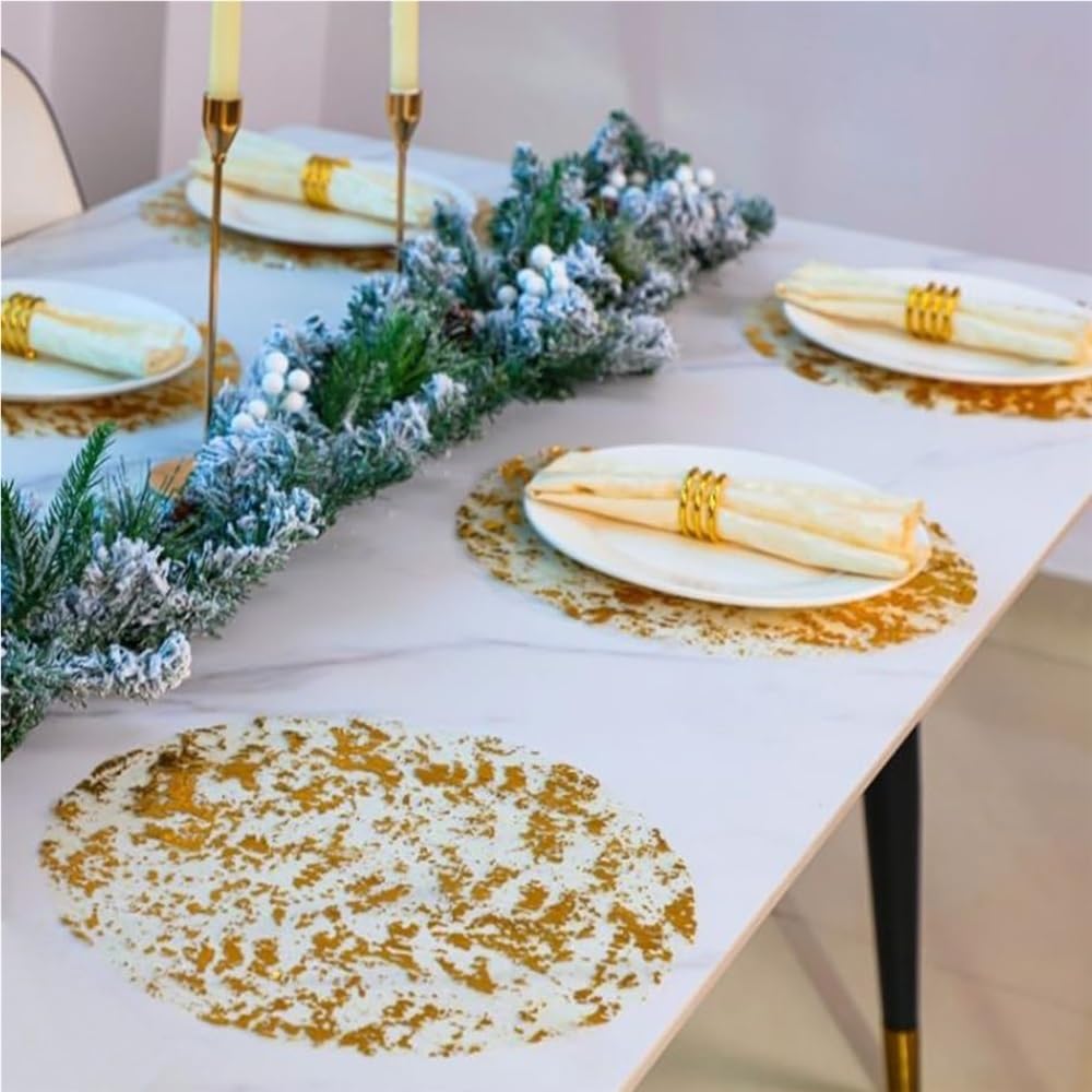 12/50 manteles individuales desechables de lámina metálica dorada prensada para el hogar, fiesta de cumpleaños, decoración de mesa de comedor (50 unidades)