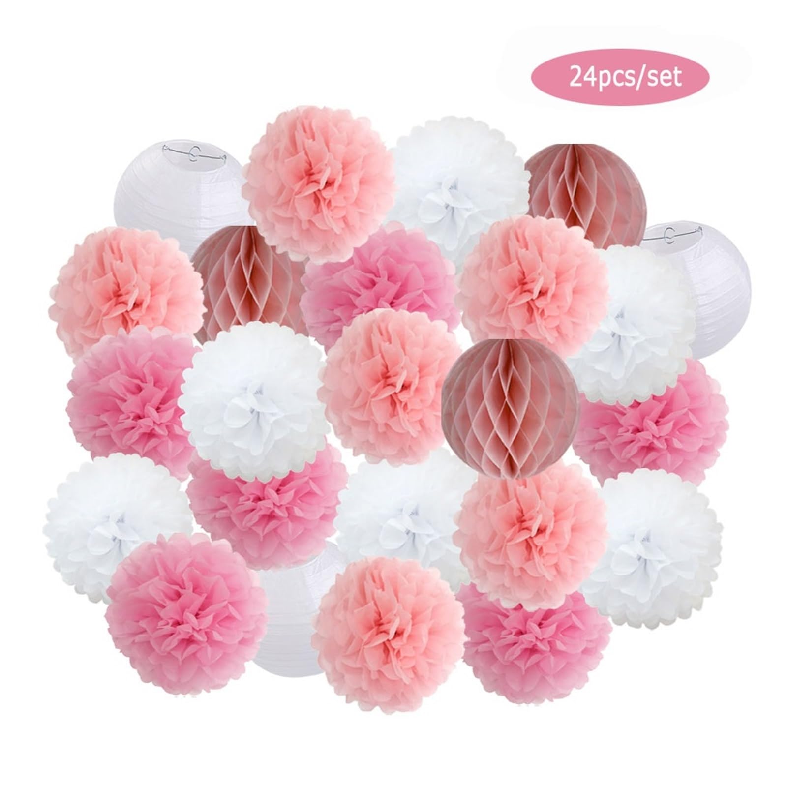 Pompones De Papel 24 pompones de papel colgantes for fiestas, regalos cumpleaños for niños y niñas, decoración azul oscuro for bodas eventos, linternas blancas(Yellow Pink Set,Large-12inch(30cm))