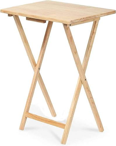 Miniatura 9 de PJ Wood Mesa rectangular plegable portátil para servir aperitivos, construcción de madera maciza con acabado natural, natural, juego de 2 piezas