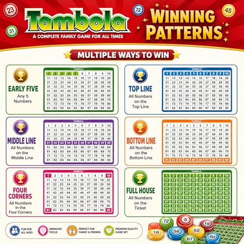 Image of Deluxe Tambola Game Set with 600 Tambola Tickets & Housie Tickets Booklet | Housie Game Set with Tickets | Bingo Game | Board Games for Kids & Adults | Indoor Games for Adults at Home | Ages 5+ Family