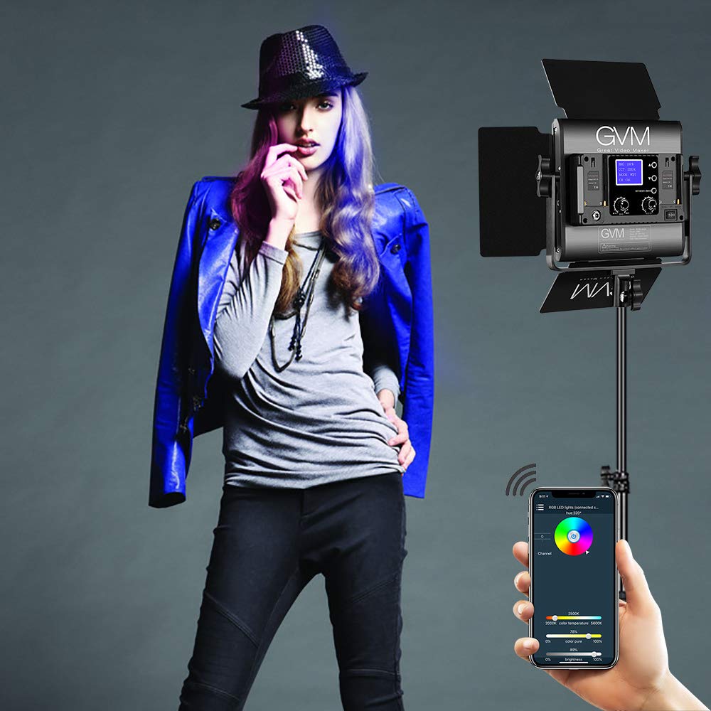 GVM - Luce video a 800D LED, con controllo APP, 3200 K-5600 K, per studio e fotografia, per YouTube Studio, fotografia, video