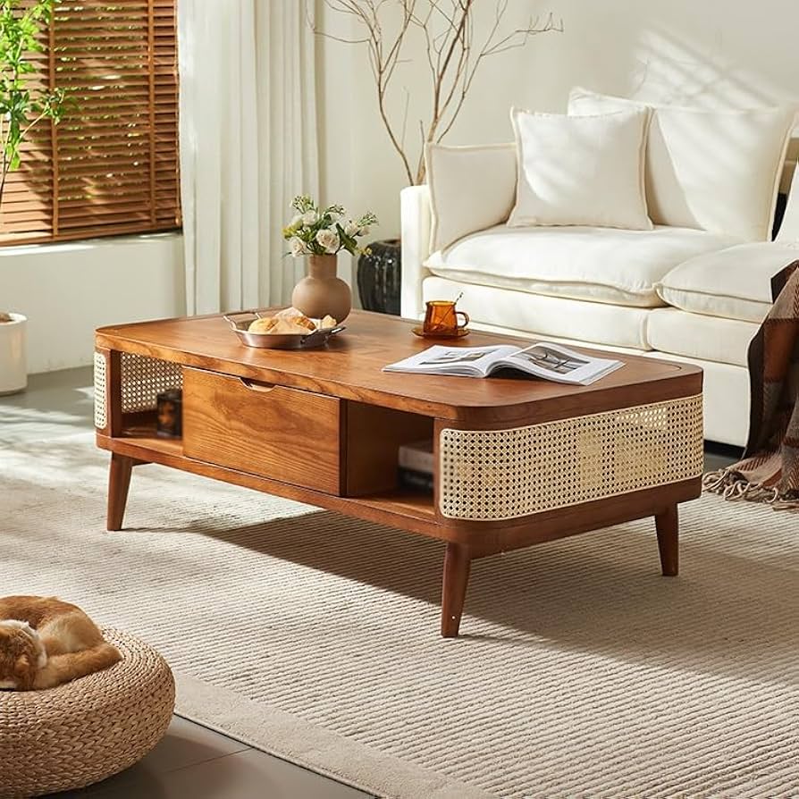 センターテーブル・ローテーブル Old Rattan Coffee Table Amazon.com: JUNZAI Vintage Rattan Coffee Table Outdoor Side