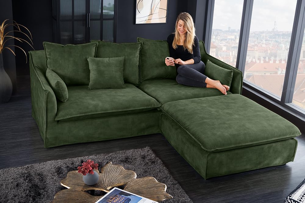 3-Sitzer Sofa HEAVEN - 200cm - dunkelgrün - Samt - Federkern Hussensofa
