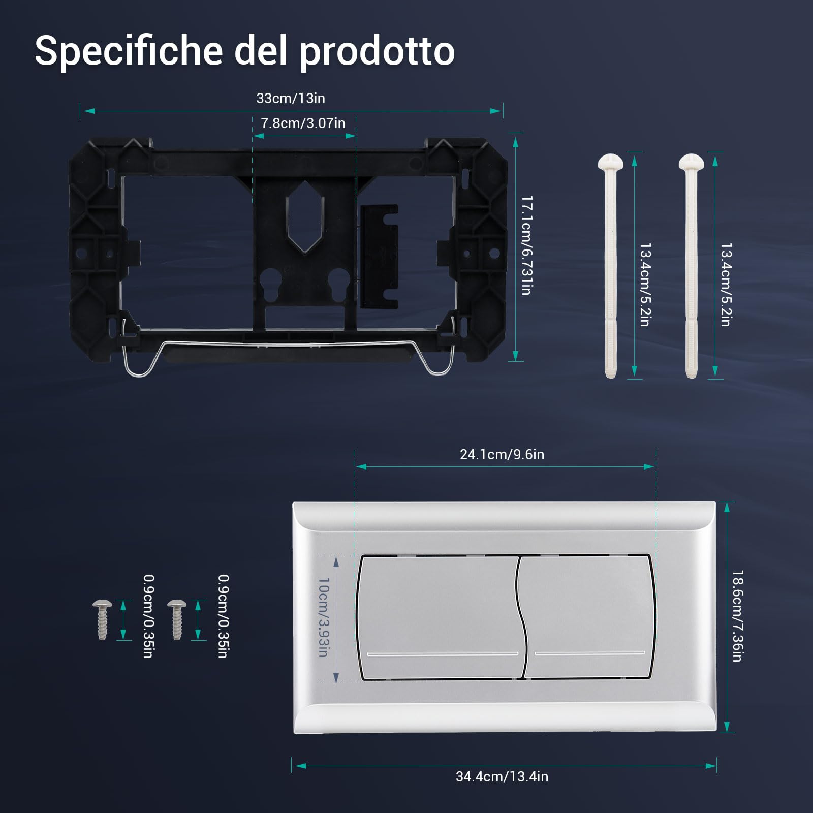 Empyreal Placca di Comando per Cassetta WC,Compatibile con Geberit Twinline 30&UP130,con Set di Leve e Telaio di Montaggio, Piastra Attuatore di Ricambio,Doppio Scarico,340 x 185mm(Opaco Argento)
