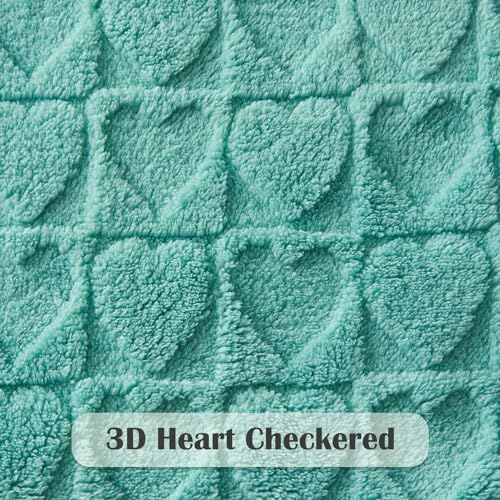 NEWCOSPLAY Super Soft Queen Blanket Sage Green Love Premium Silky Flannel Fleece 3D Heart Checkered Lightweight Bed Blanket All Season Use (Sage Green Love, Queen(90"x90"))