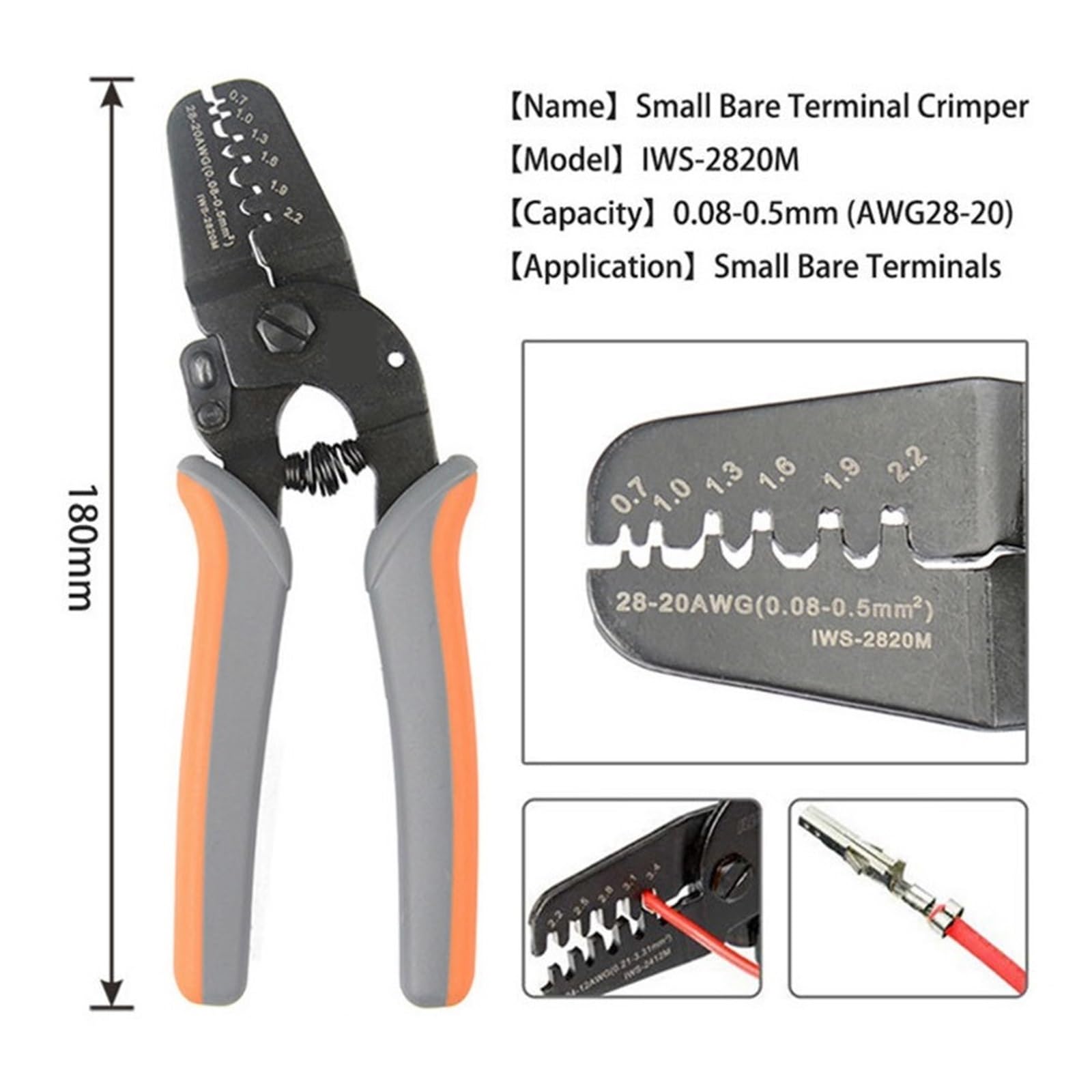 Set di pinze per crimpatura Pinza a crimpare isolata for terminali a barilotto Aperto Mini Micro AWG 28-20 (0,08-0,5 mm²)