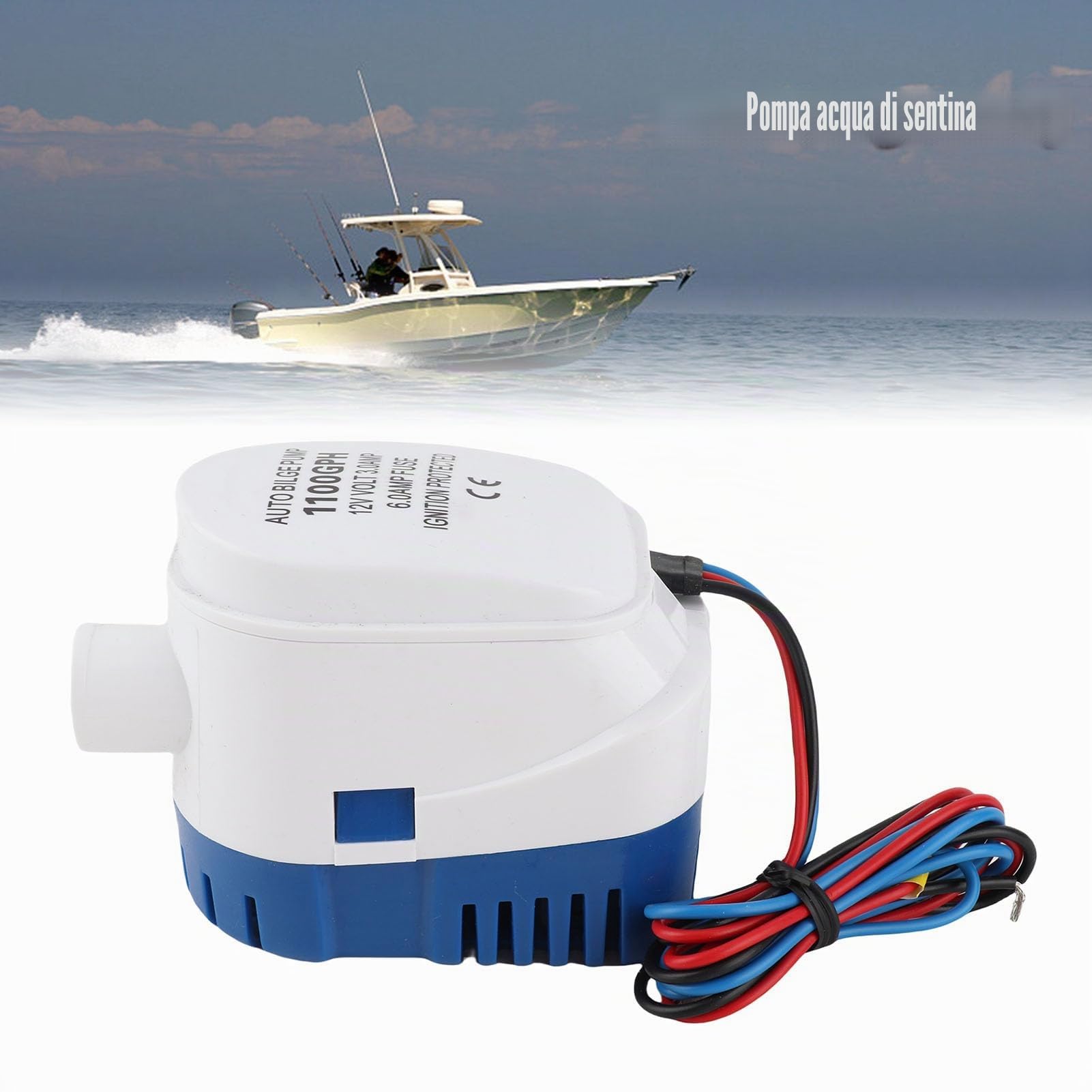 Pompa di sentina automatica sommergibile marina 12 V, 1100 GPH, con interruttore a galleggiante