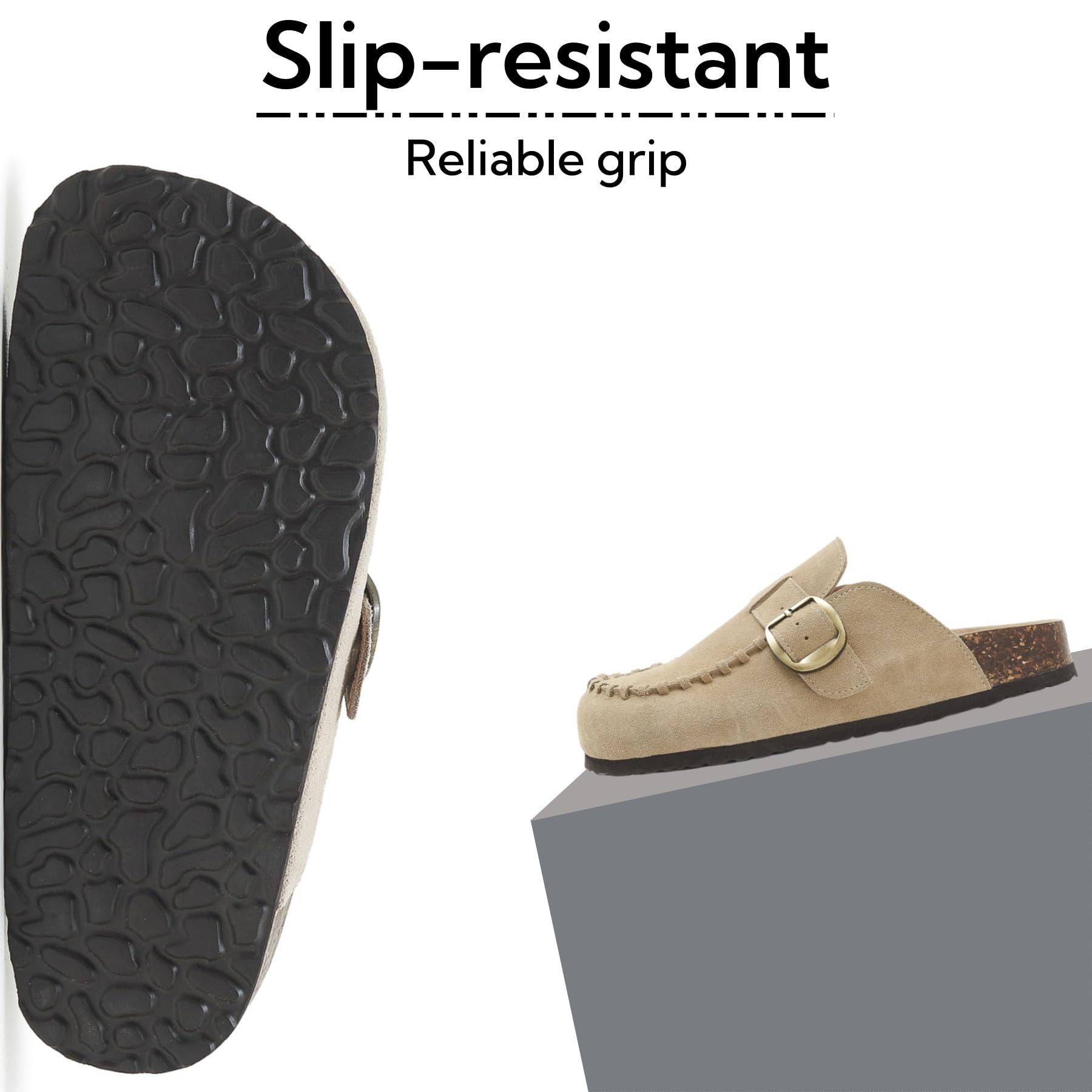 SMajong Mules et Sabots Homme Femme Confortables Cuir Liège Chaussons Classique Pantoufles avec Boucle Chaussures de Jardin d'Intérieur Extérieur GR.36-44 EU