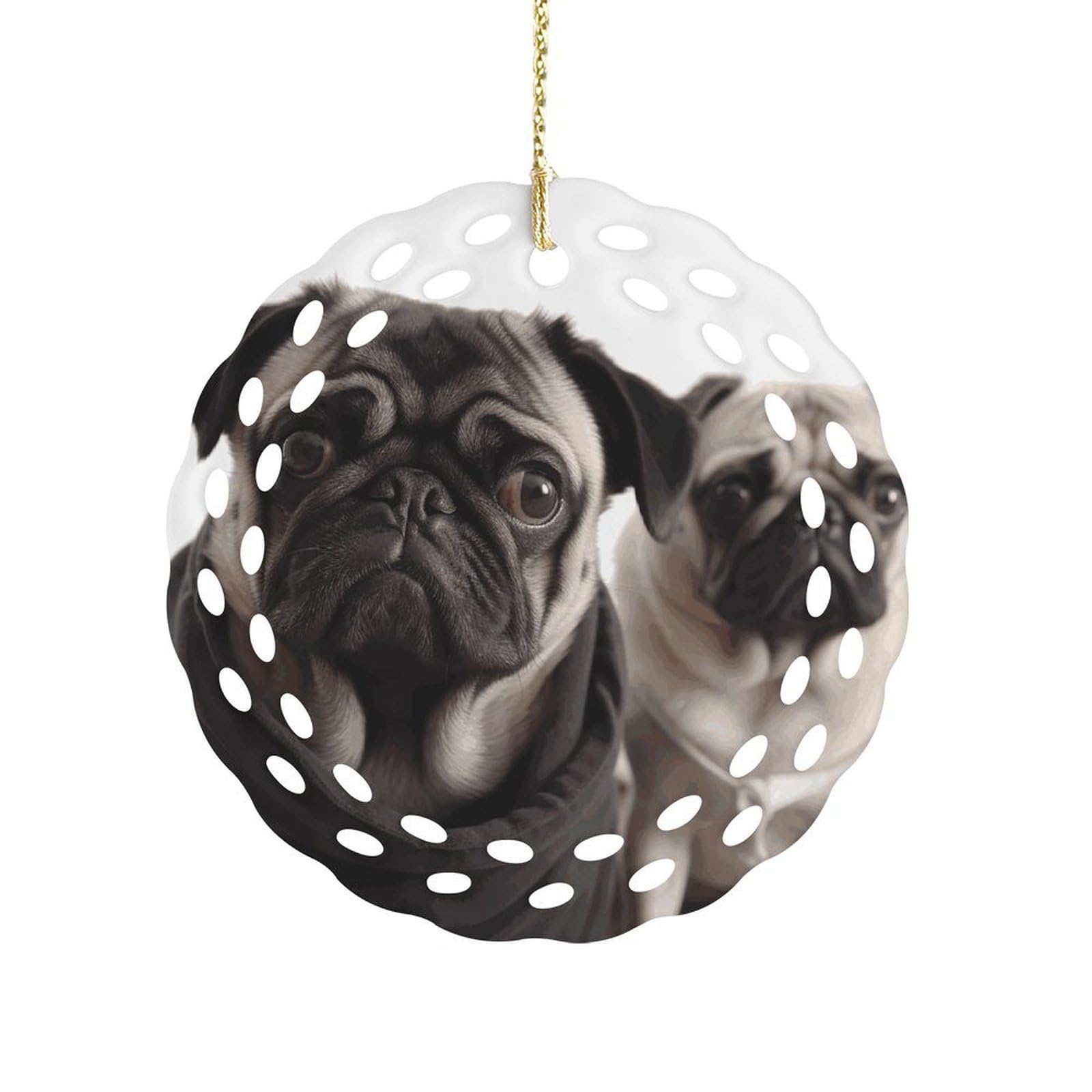 Fekiloot Women's Style Funny Animal Pug Dog Ceramic Ornaments 3 Inch Round,Holiday Keepsake For ,Girls,Pet Owners,Hanging Ornament Gifts Idea For Home
