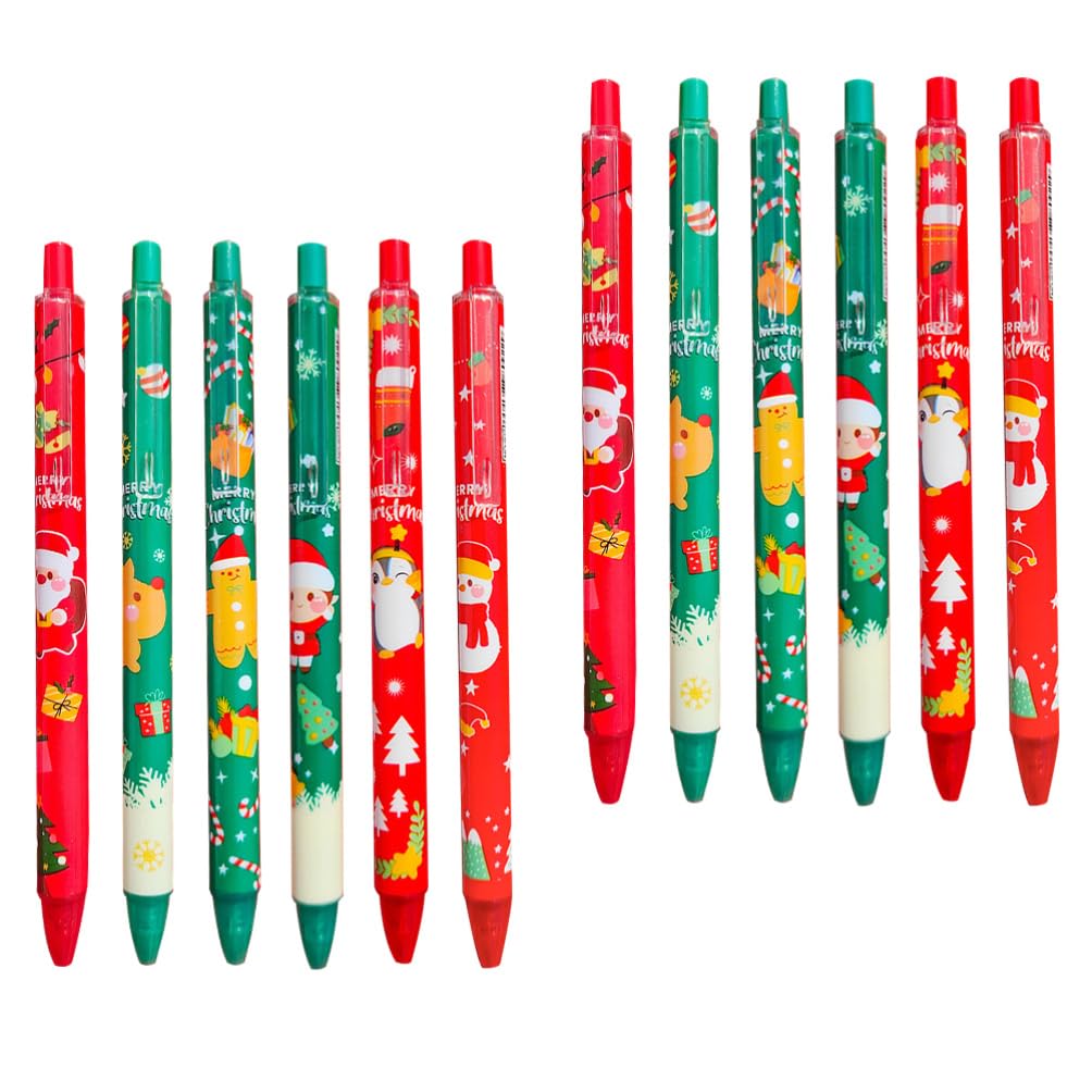 12 Stylos Gel à Mine 0,5 Mm Rétractables Thème Noël pour Étudiants, Plastique, Écriture Fluide, pour Examens Plusieurs styles