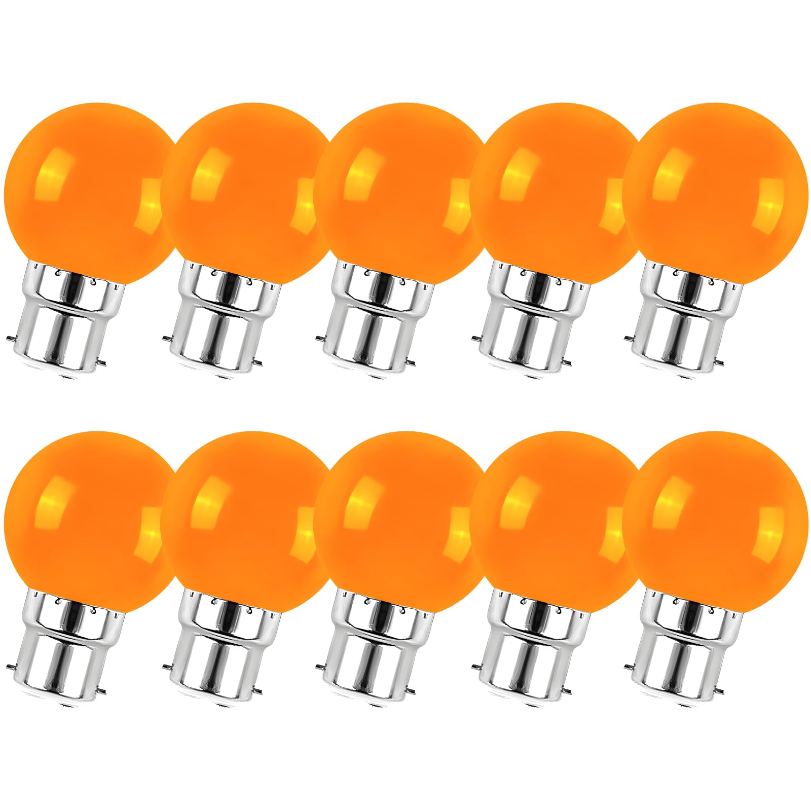 Jiotouhu 10 Pack B22 Bayonet Colored LED Light Bulbs 2W G45 Golf Ball Mini Globe Bulb Lighting Bulbs,Orange for Outdoor Indoor String Patio Garden Party Christmas, Tree, Fairy Party Night Lights — image 1