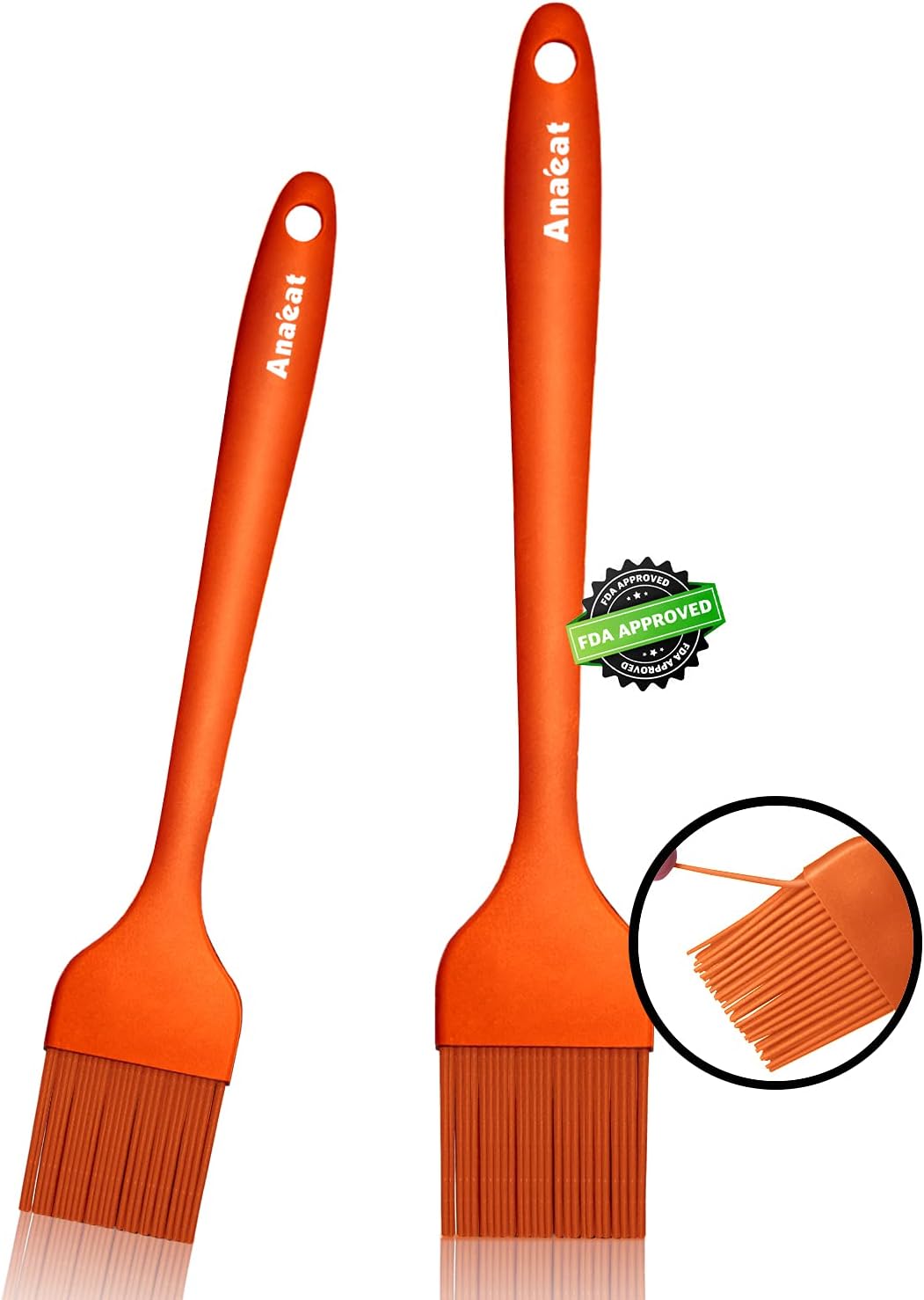 Anaeat Silicone Basting Pastry Brush- 2 Pack Heat Resistant Brushes with Soft Bristles, Hygienic One Piece Design, Marinade Brush Great in Baking for Spreading Oil Butter Sauce BBQ Grill (Orange)