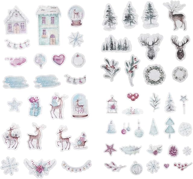 Milisten 1 Set Christmas Winter Theme Stickers Lovely Forest Xmas Tree Elk Scrapbook Decals Home Wall Paste For Projects Journals Card Making Bottle Laptop Decor
