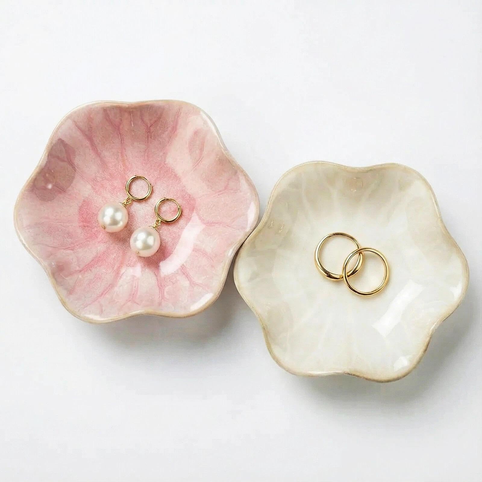 Giftgem Women's Lotus Leaf 2Pcs Trinket Dish Ceramic Jewellery Dish Holder For Rings Earrings, Aesthetic Room Decor Tray, Gifts For Mom