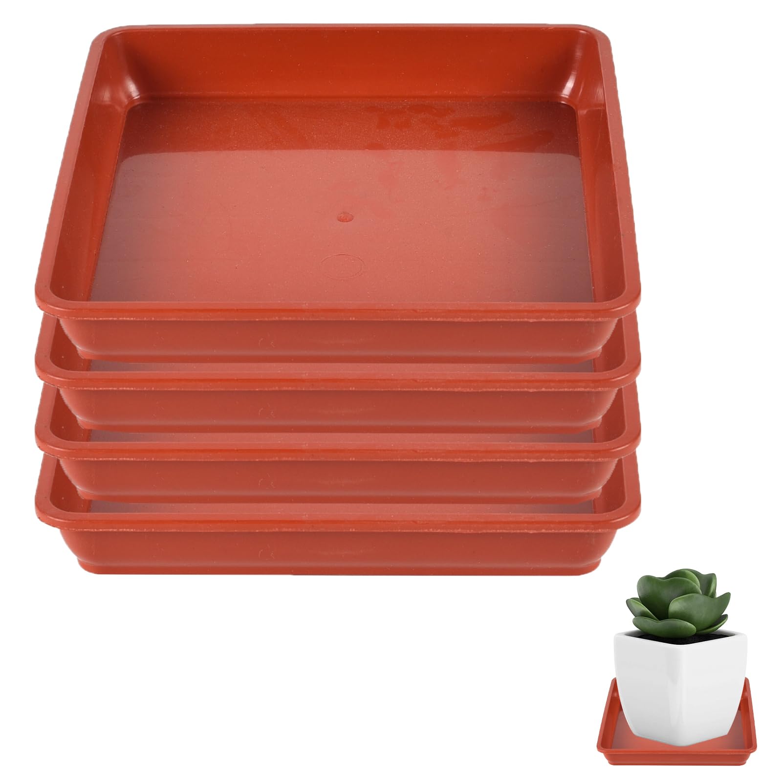 4Pack Plant Saucer Plastic, 15mm Square Plant Pot Saucer Trays, Home Garden Ornaments Square Plastic Plant Pot Saucers, Extra Large Drip Trays Flower Indoor Outdoor Garden Planter Tray (Red) — image 1