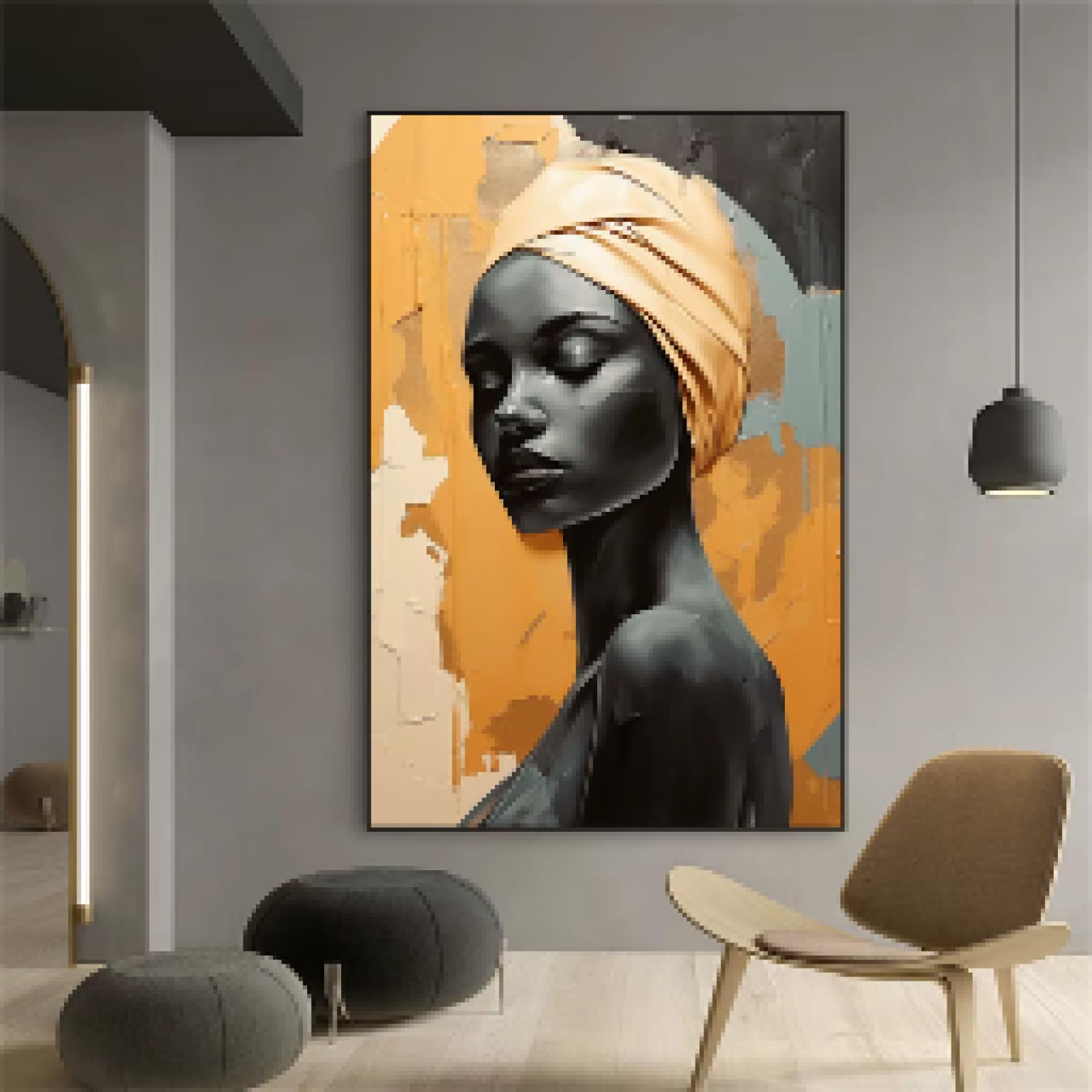 LIMAIDUO Impresiones de pintura abstracta, arte femenino negro, póster de moda, hermoso arte de pared africano, pintura en lienzo, decoración, 80 x 120 cm, sin marco