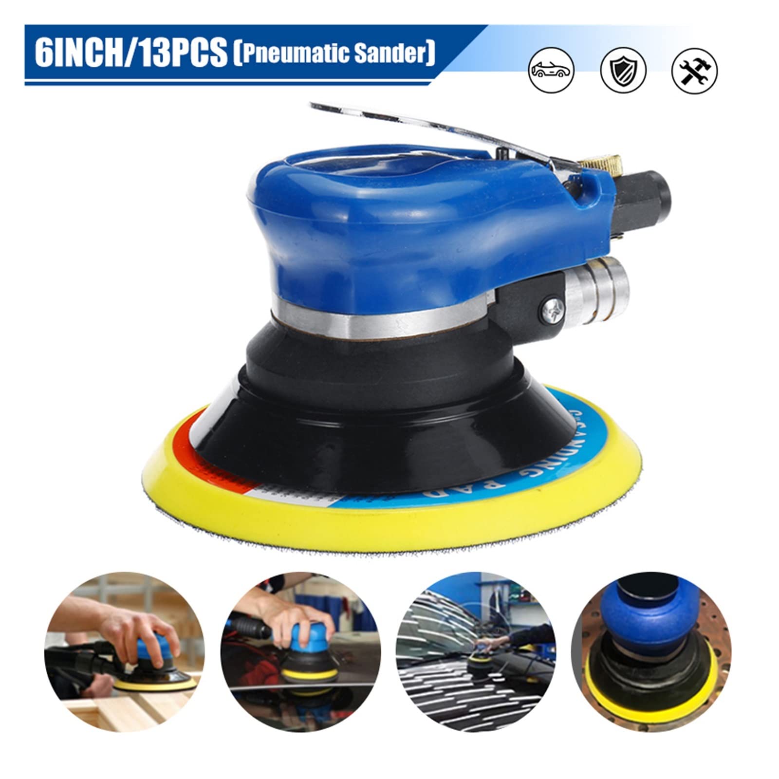 6 Inch Pneumatic Polishing Machine Car Polisher Dual Action Air Sander Waxing Grinding Sandpaper Set For Boat, And