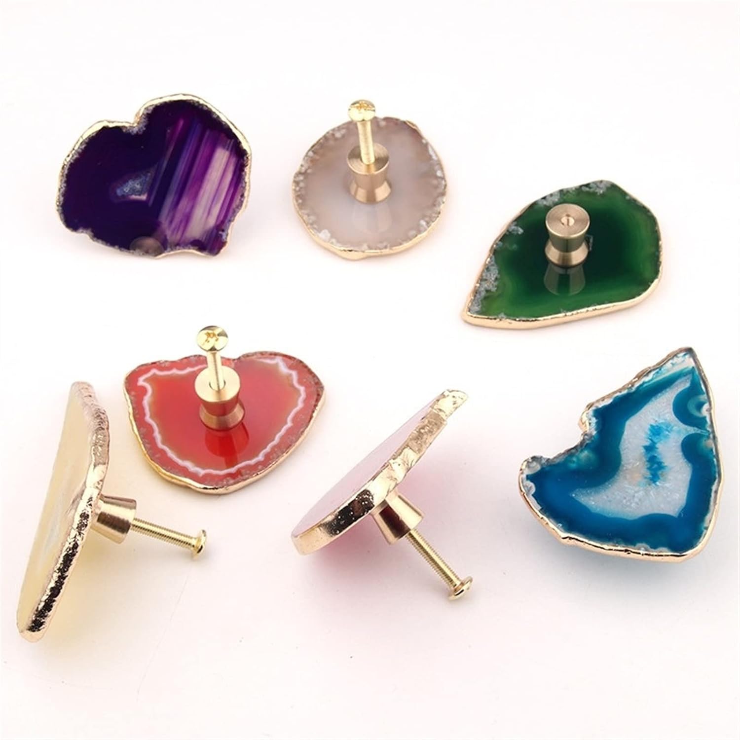 1PCS Natural 5-9cm Agate Irregular Crystal Cabinet Knob Drawer Wardrobe PullBrass Handle(Purple,2 Pieces)