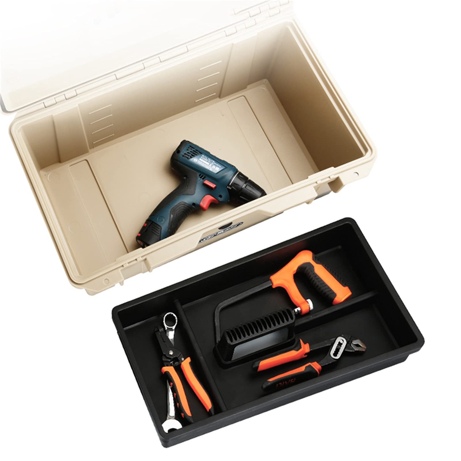 Cassetta Portautensili/Cassetta Attrezzi Cassetta portautensili impermeabile con vassoio strumenti rimovibile Casella portautensili portatile Organizzatore e cassette degli attrezzi □ Ampio hardware E