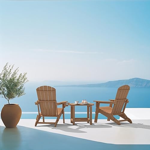 Miniatura 2 de Plawdlik Adirondack Juego de 2 sillas plegables, probadas por SGS, textura de madera con portavasos, polietileno de alta densidad resistente a todo