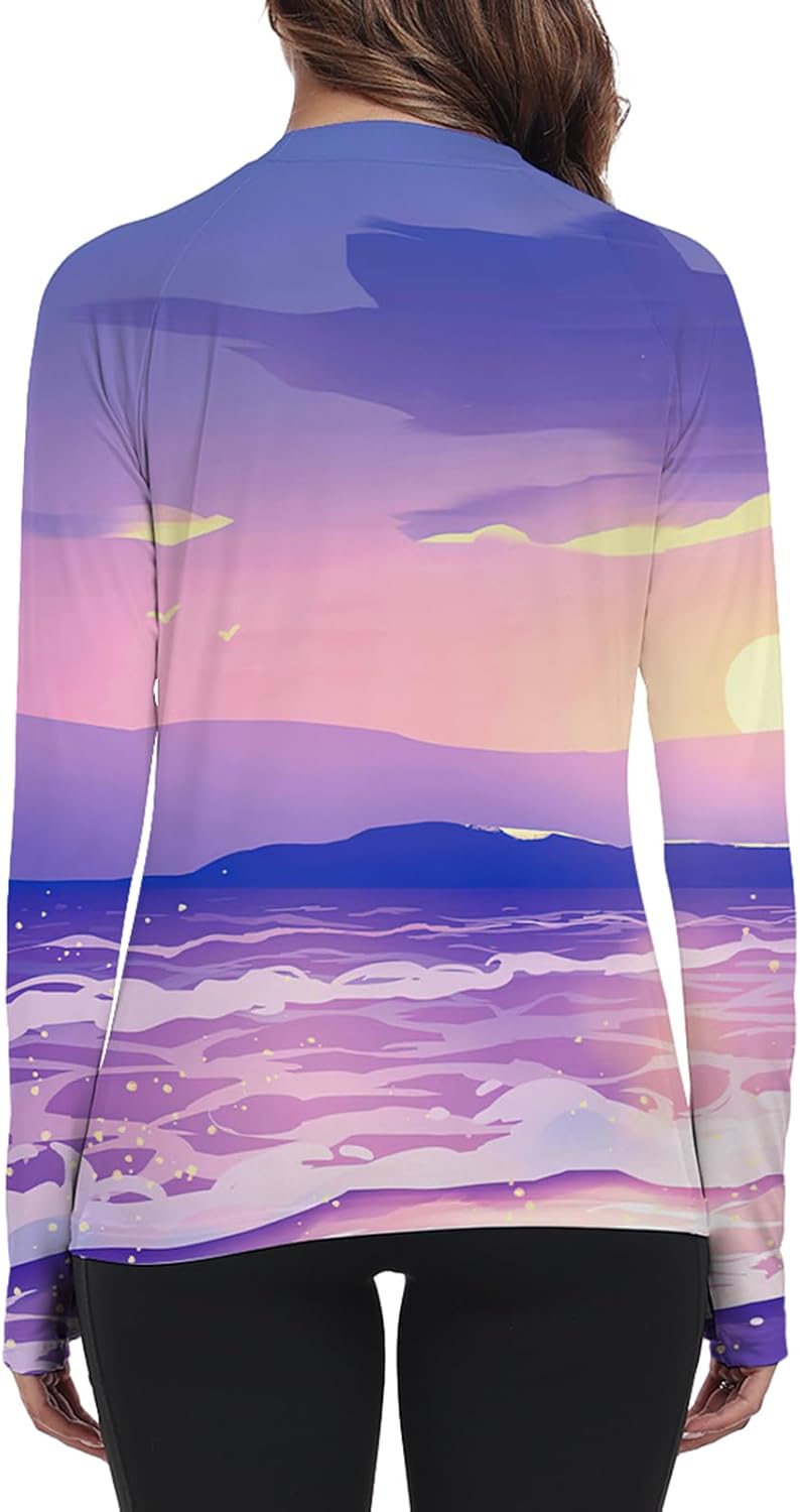 Womens Rash Guard UPF 50+ Long Sleeve UV Protection Swim Shirts Thumb Holes Quick Dry Surfing Swimming HH24025 - Image 4