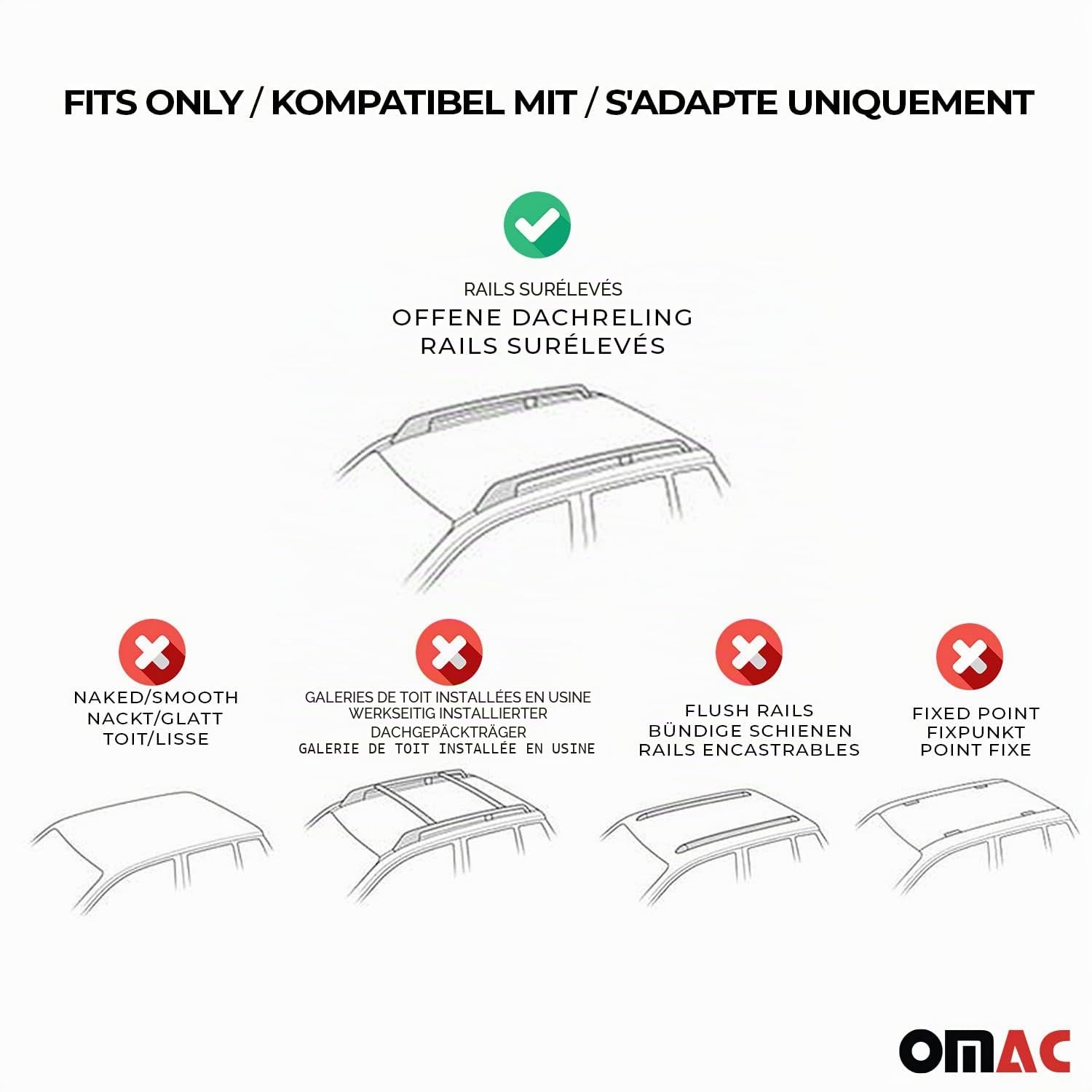 OMAC Barres de Toit Aluminium certifiées TÜV pour Renault Scenic mk3 / X-Mod 2009-2016 – pour Rails de Toit Standards – Rainure en T – Charge Max 90 kg – 2 antivols Argent