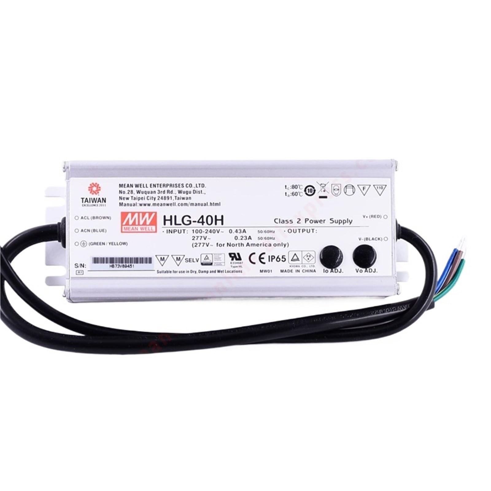 HLG-40H-48A ,40W Constant Voltage Constant Current LED Driver