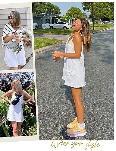 Lentta Womens Athletic Sleeveless Mini Dress with Built-in Shorts V Neck Spaghetti Strap Sundress(White-S) - Thumbnail 6