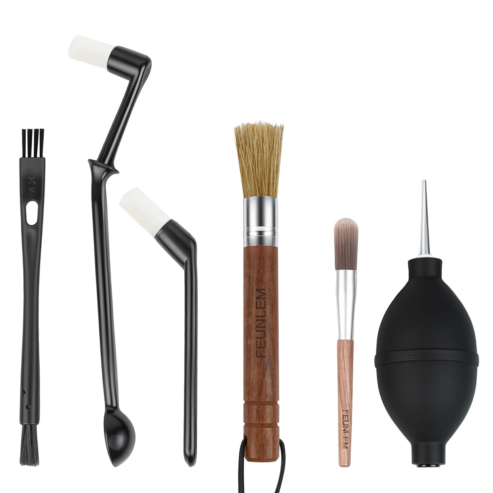 Kit de limpieza para molinillo de café, juego de cepillos para máquina de café expreso, 6 piezas con cepillo de cabeza de grupo, cepillo de largo alcance, cepillo de madera de nogal, soplador