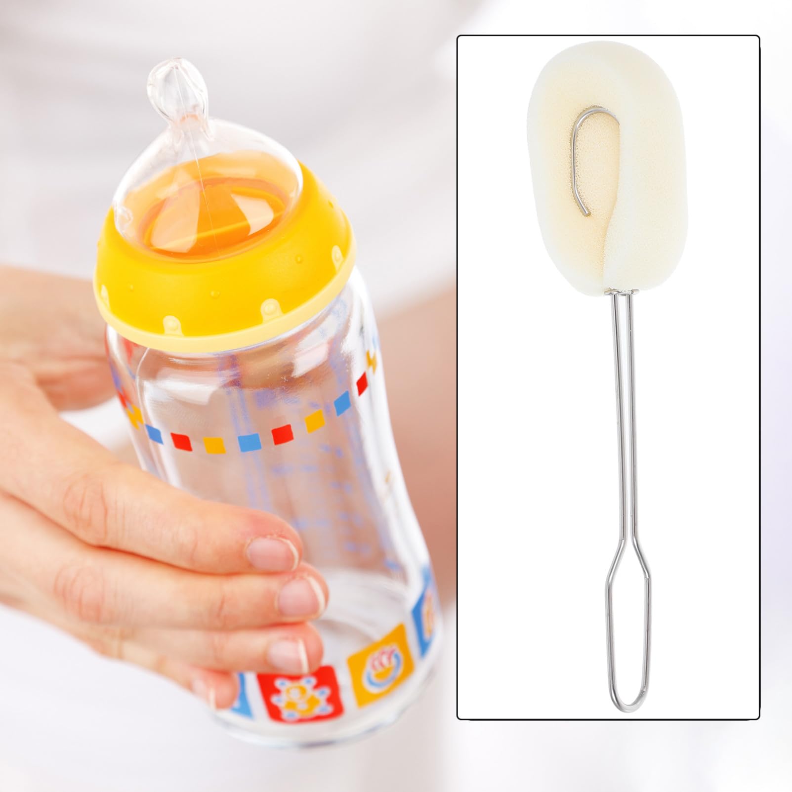 2 Piezas Cepillo para Botellas Acero Inoxidable con Mango Ergonómico Cabezal de Esponja Reemplazable Unidades para Limpieza de Biberones Vasos y Cristalería Cocina Hogar