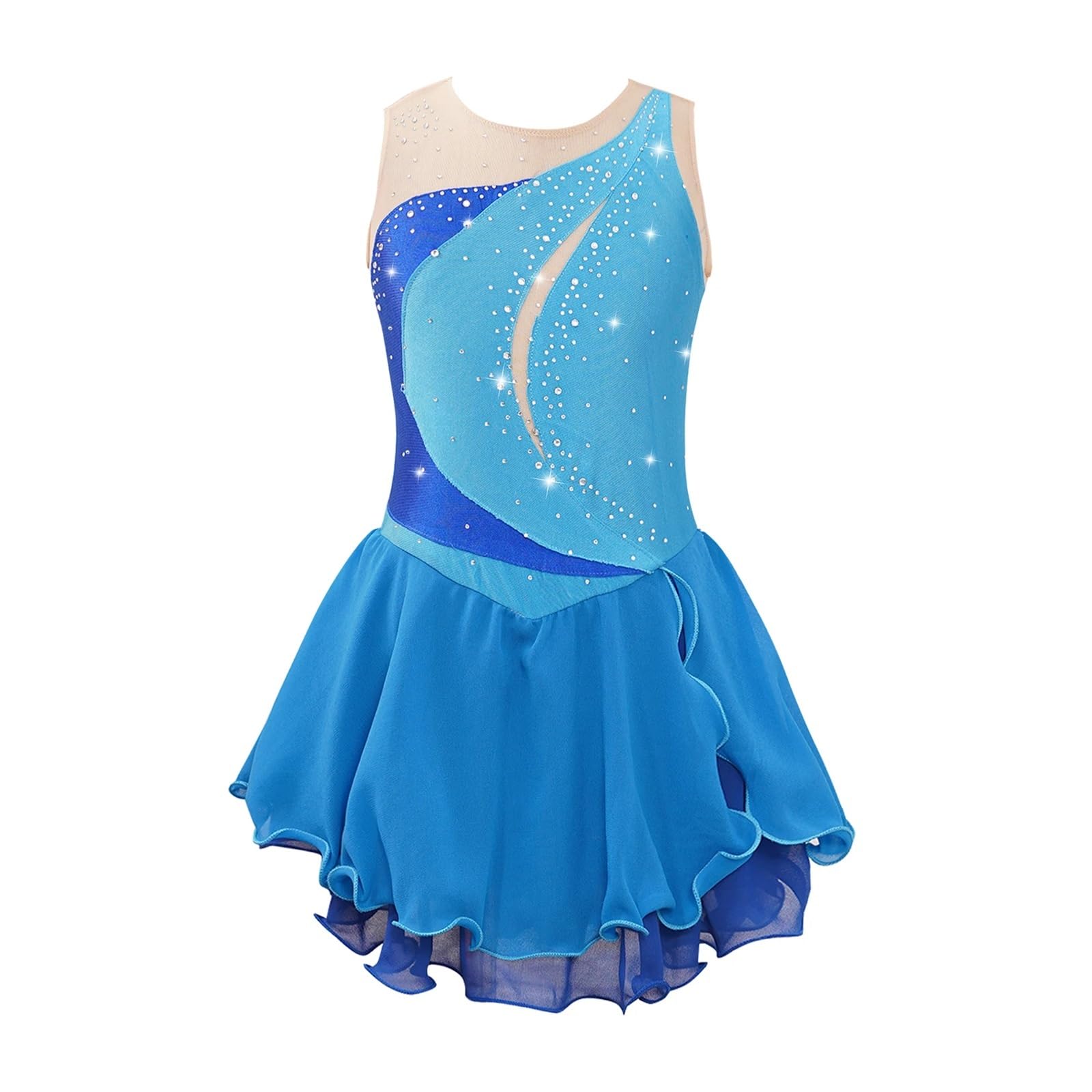Maillot patinaje artistico Disfraz de patinaje sobre hielo for niña, vestido de patinaje artístico sin mangas con retales de diamantes de imitación, vestido de leotardo de danza y gimnasia de Ballet(L