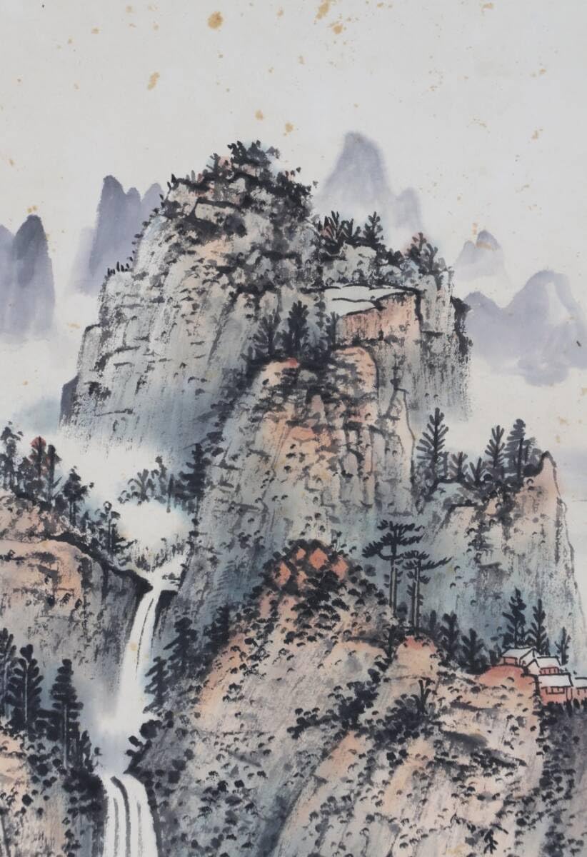 中国古美術・黄公望款・山水風景図・三尺絹本・掛軸・純手描き・文房置物・水彩水墨画 中国古美術・黄公望款・山水風景図・三尺絹本・掛軸・純手描き・文