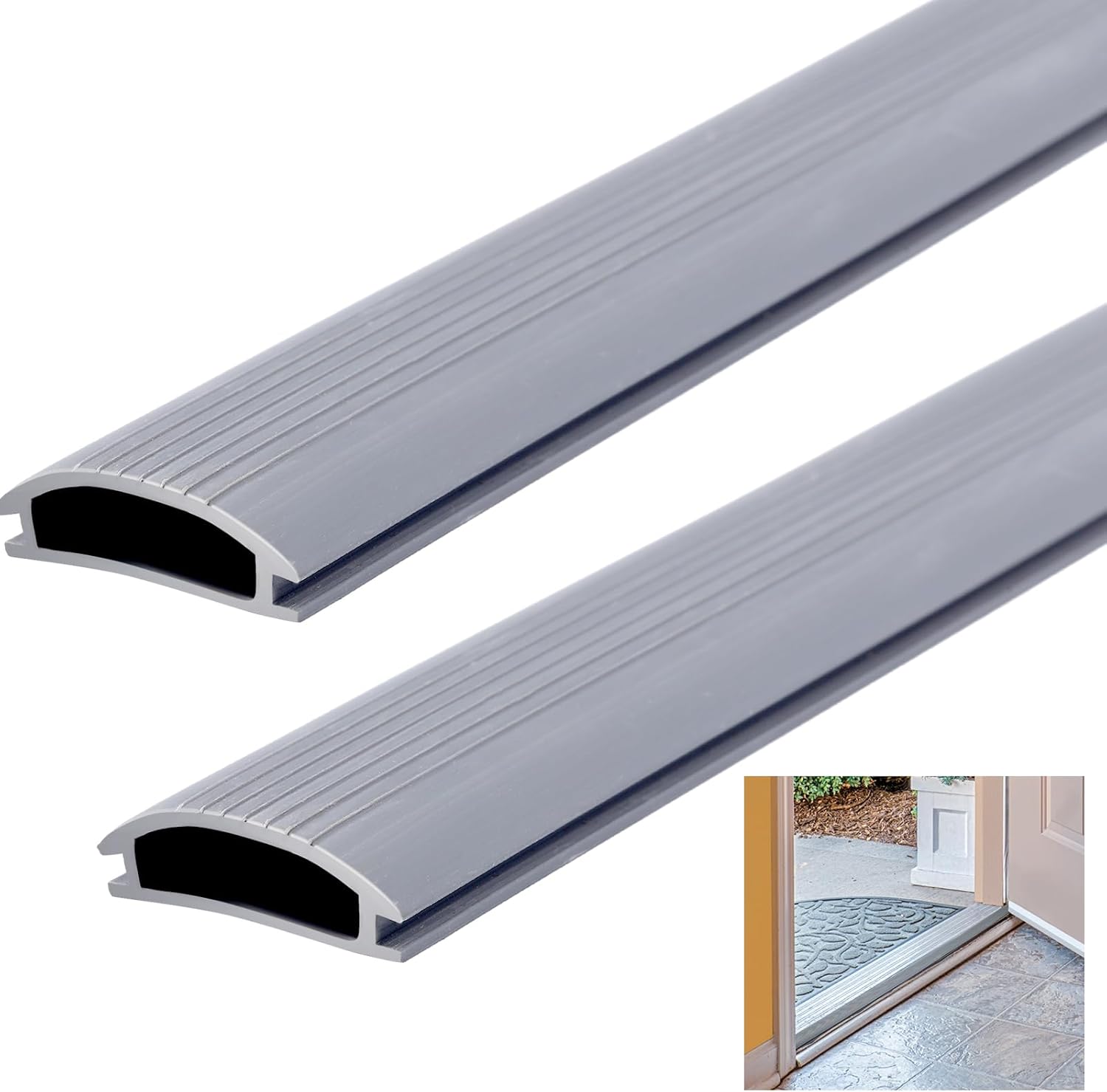 2 Pcs 36 Inch Vinyl Replacement Insert for Adjustable Height Aluminum Thresholds with Seals 1-5/16 x 3/8 Gray Vinyl Replacement Insert for Under Door Weather Stripping Seal Exterior Front Door