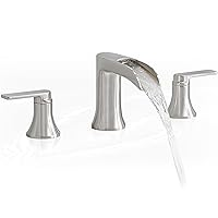 HOIGY Brushed Nickel 3-Hole Roman Tub Faucet Set - Waterfall Deck Mount Brass, High Flow Widespread 6-16 Inch, Easy 20-Min Install