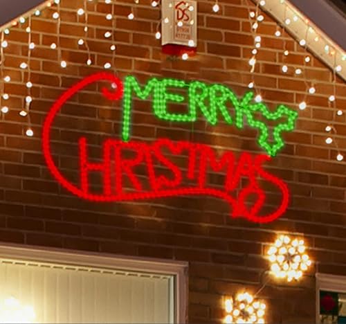 630 LED grandes de 49 x 26 pulgadas, con motivo de neón de Feliz Navidad, superbrillante, verde y rojo, decoración de Navidad al aire libre con