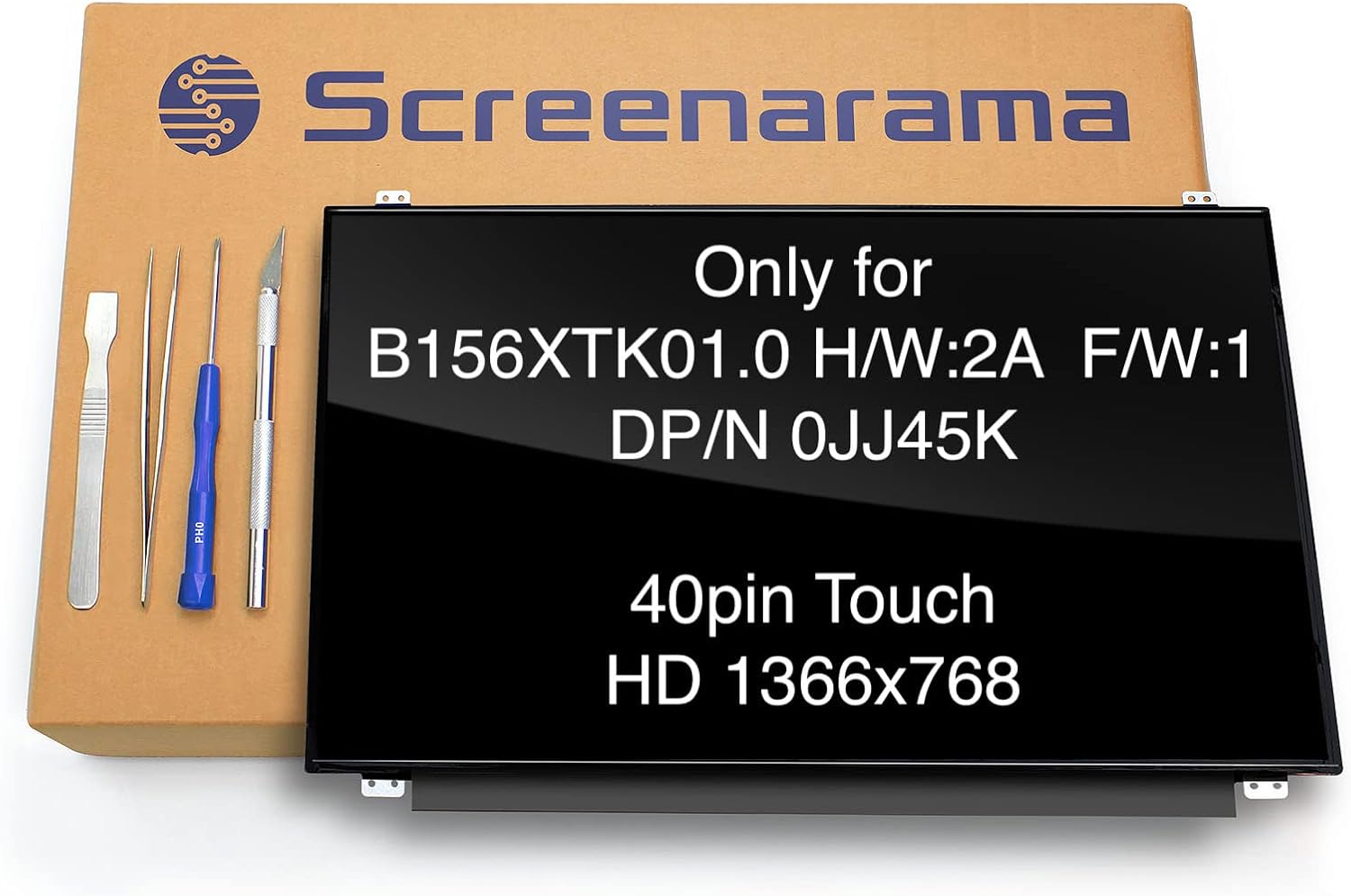 SCREENARAMA New Screen Replacement for B156XTK01.0 Dell PN JJ45K OnCell Touch, HD 1366x768, Glossy, LCD LED Display with Tools