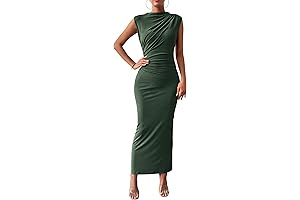 Green Dress Long: Women's Sultry Ruched Bodycon Maxi