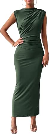 Women Ruched Bodycon Maxi Dress - Summer Casual