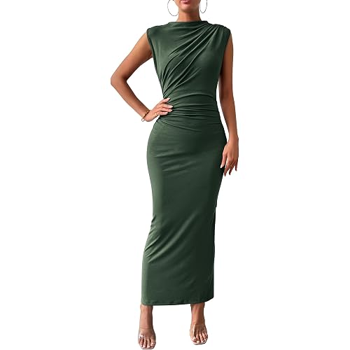 BTFBM Women Ruched Bodycon Maxi Dresses Summer Casual
