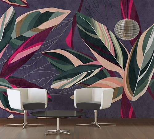 Miniatura 6 de CONCORD WALLCOVERINGS  Mural de pared abstracto para dormitorio, hojas florales, verde, rosa, morado, crema, 146 pulgadas de ancho x 110 pulgadas de
