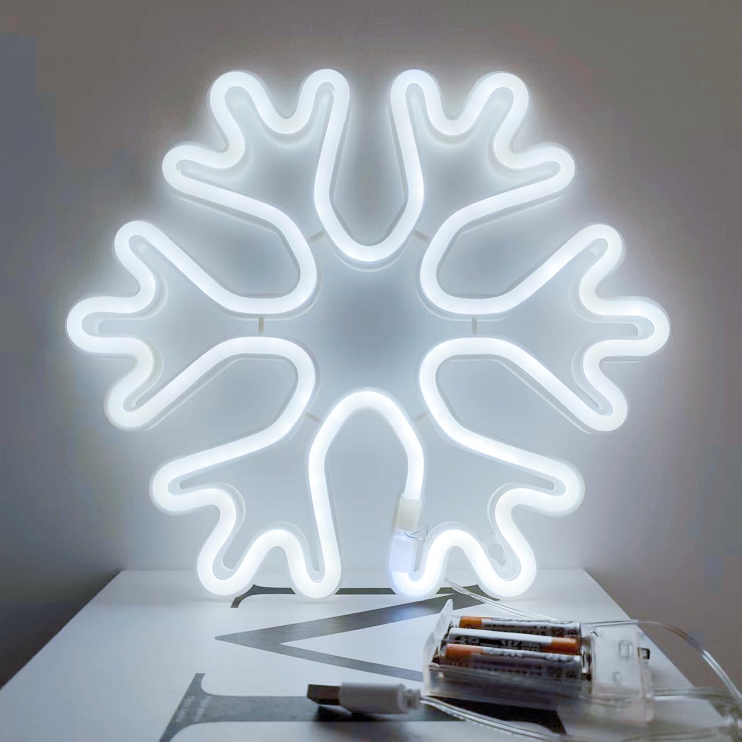Large Christmas Snowflake Decorations LED Neon Light Signs for Christmas Tree Wall Bedroom Decor,Battery or USB Powered Neon Snowflake Night Light up Decorative Lamps for Wedding Xmas Party Gifts — image 1