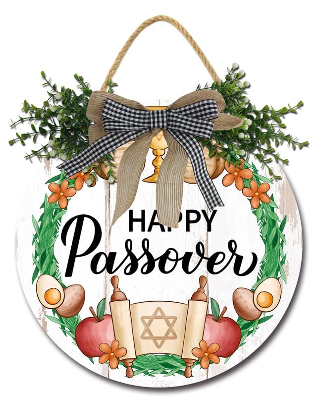 Geroclonup Happy Passover Porch Sign Jewish Festival Holiday Front Door Hanging Sign Passover Wreath Door Sign for Home Indoor Outdoor Decoration 30cm