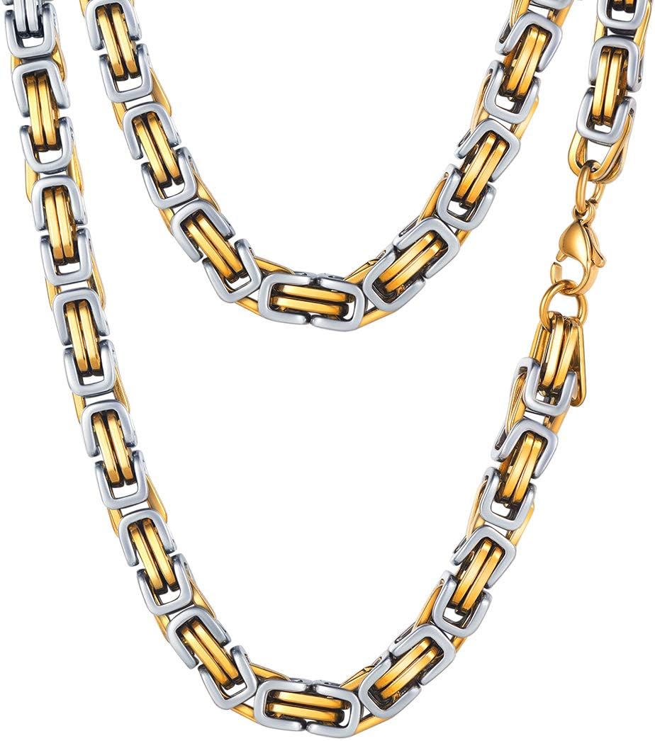 4MM/6MM/8MM Stainless Steel Necklace for Men Women, Byzantine Chain Link Black Gold Silver Tone, L: 18-30 Inches (with Gift Box)