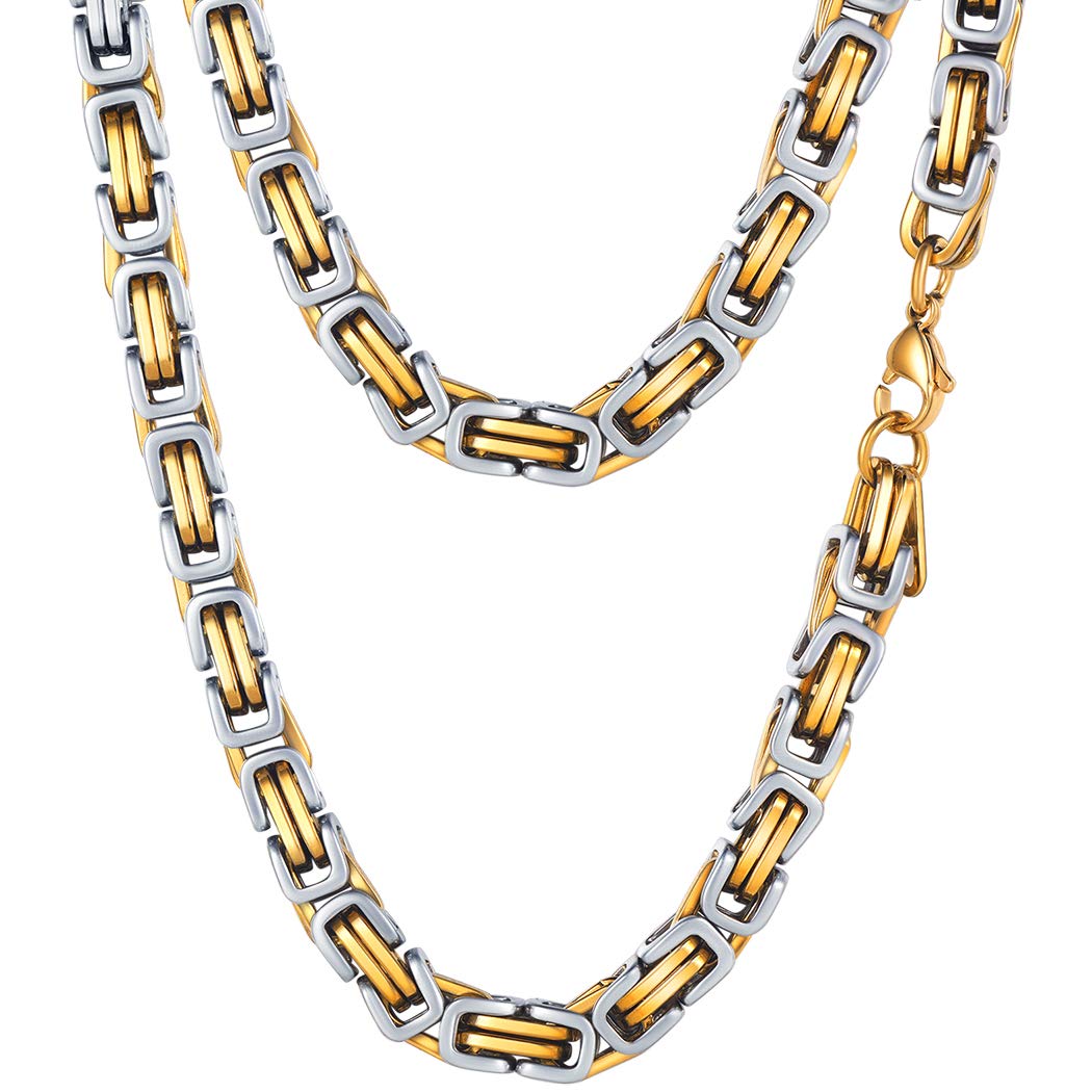 4MM/6MM/8MM Stainless Steel Necklace for Men Women, Byzantine Chain Link Black Gold Silver Tone, L: 18-30 Inches (with Gift Box)