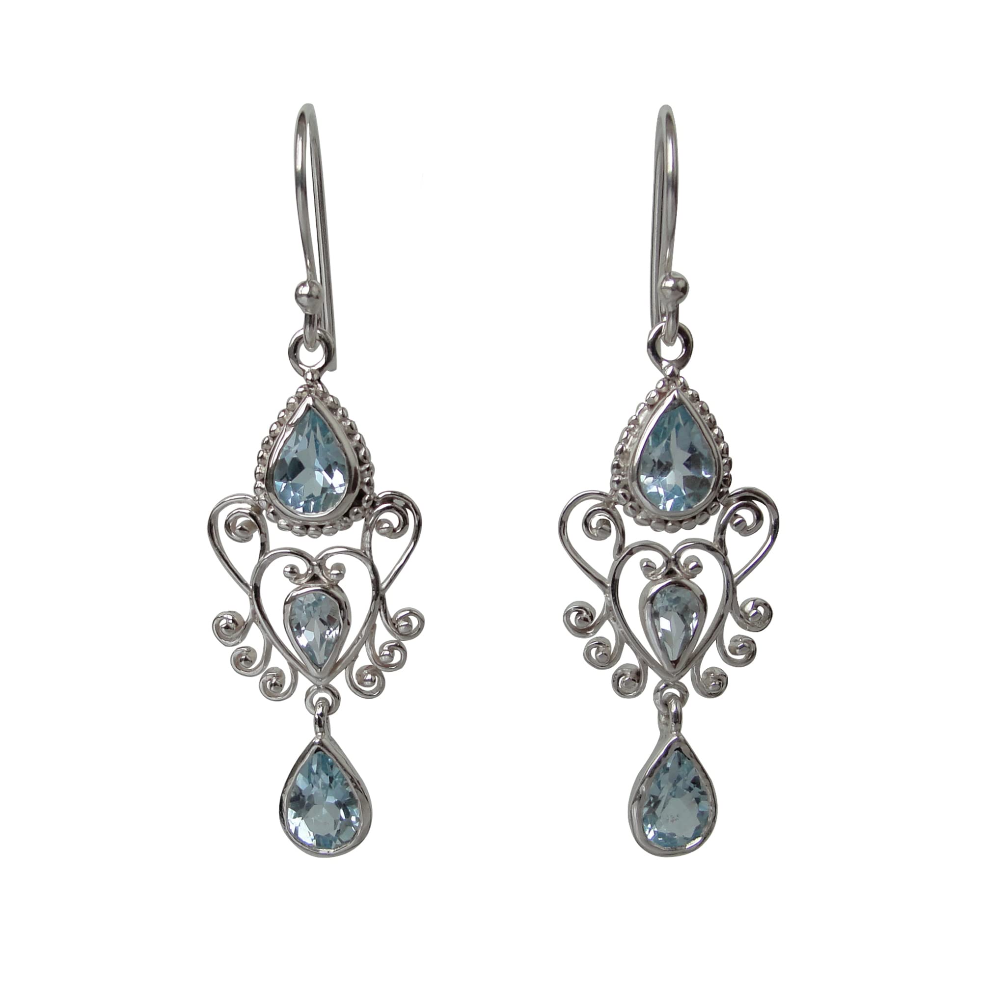 Dyuti Sterling Silver delicate filigree dangler earrings for women set with faceted sky blue Topaz gemstones (B0BXGVKVXJ) Amazon Price History, Amazon Price Tracker